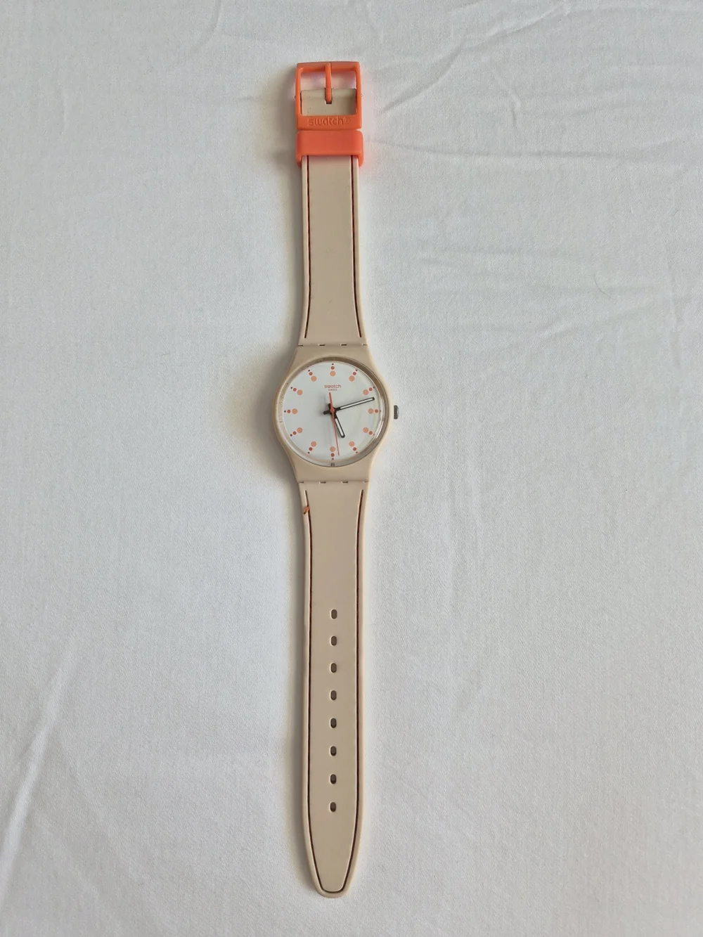 Swatch Beige and Coral Silicone Strap Watch